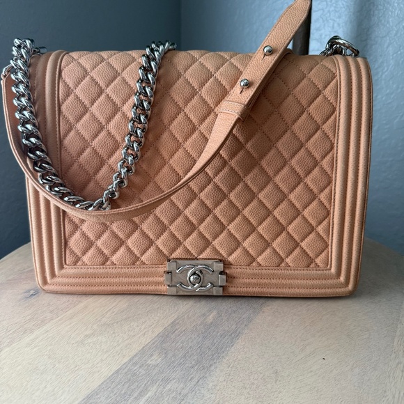 Chanel tan large boy bag new version silver hardware - Picture 1 of 16